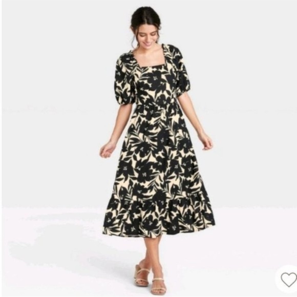 NWT Who What Wear Midi Open Back Floral Dress Pockets Tie Back Boho Romance S - Picture 1 of 15
